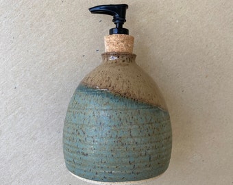 Rustic Browns and Blue Gray Stoneware Soap and Hand Lotion Dispenser Pump, Mother's Day Gift, Kitchen and Bath Accessory