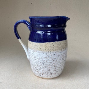 6 Cup Stoneware Serving Pitcher in Speckled White, Cobalt Blue and Natural, Kitchen Spoon Holder, Flower Vase image 1