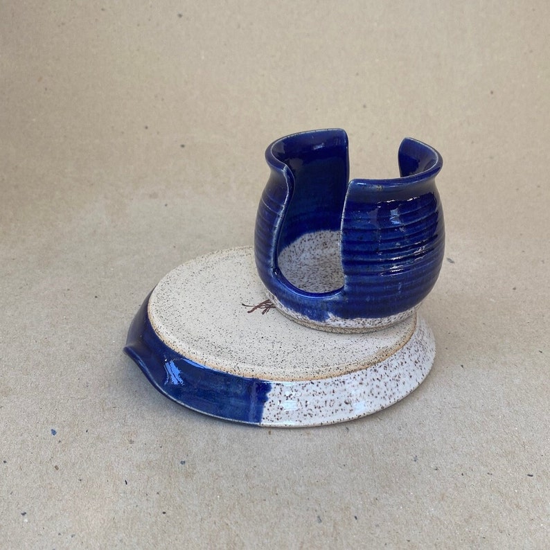 SET OF 2, 5.5 Inch Spoon Rest and Sponge Holder in Cobalt Blue and White image 9