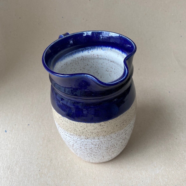 6 Cup Stoneware Serving Pitcher in Speckled White, Cobalt Blue and Natural, Kitchen Spoon Holder, Flower Vase image 6