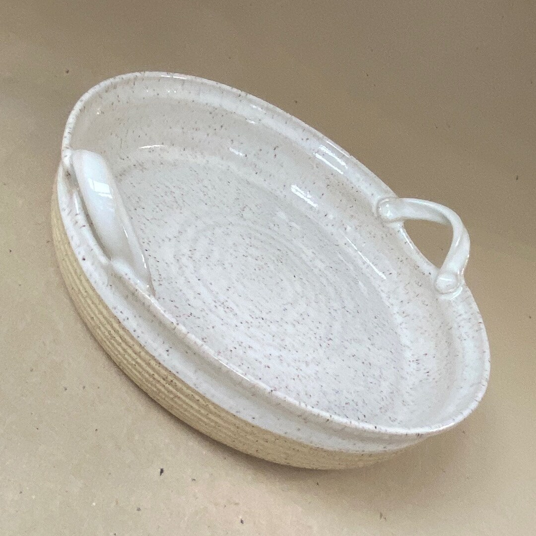 Speckled White and Natural Ceramic Bakeware With Handles Etsy