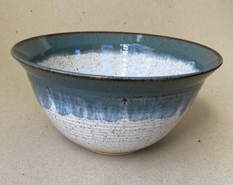 Healthy Eating Stoneware Serving Bowl, Blue Gray and Speckled White, 10 Cup Ceramic Wheelthrown Bowl, Wedding Gift, 9th Anniversary Present