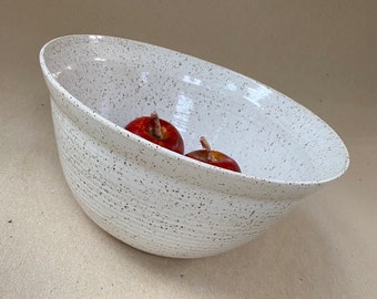 Healthy Intentions for MOM, Speckled White Handmade Stoneware Serving Bowl, Fruit Bowl, Tabletop 10 Cup Ceramic Bowl, Mother's Day Gift