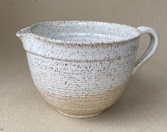 Ceramic Handmade Mixing Bowl in Speckled White and Natural, 6+ Cup Stoneware Food Prep Bowl