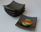 Appetizer Plates, Set of 6 Tapas Plates, Dark Brown, Blue Gray, Ships Fast, Cocktail Plates, Mini Stacking Dishes, Hors d'oeuvres