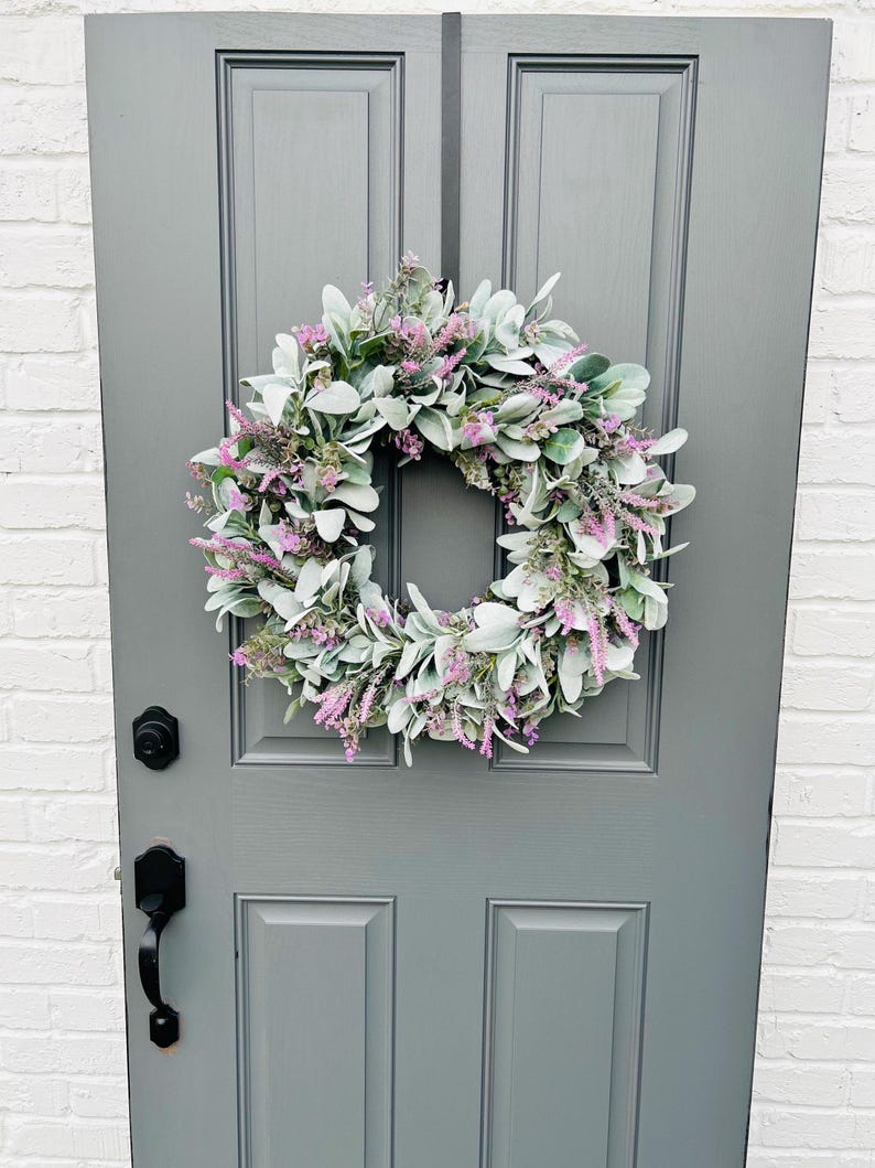 Spring Lambs Ear and Lavender Wreath With Purple Eucalyptus, Purple ...