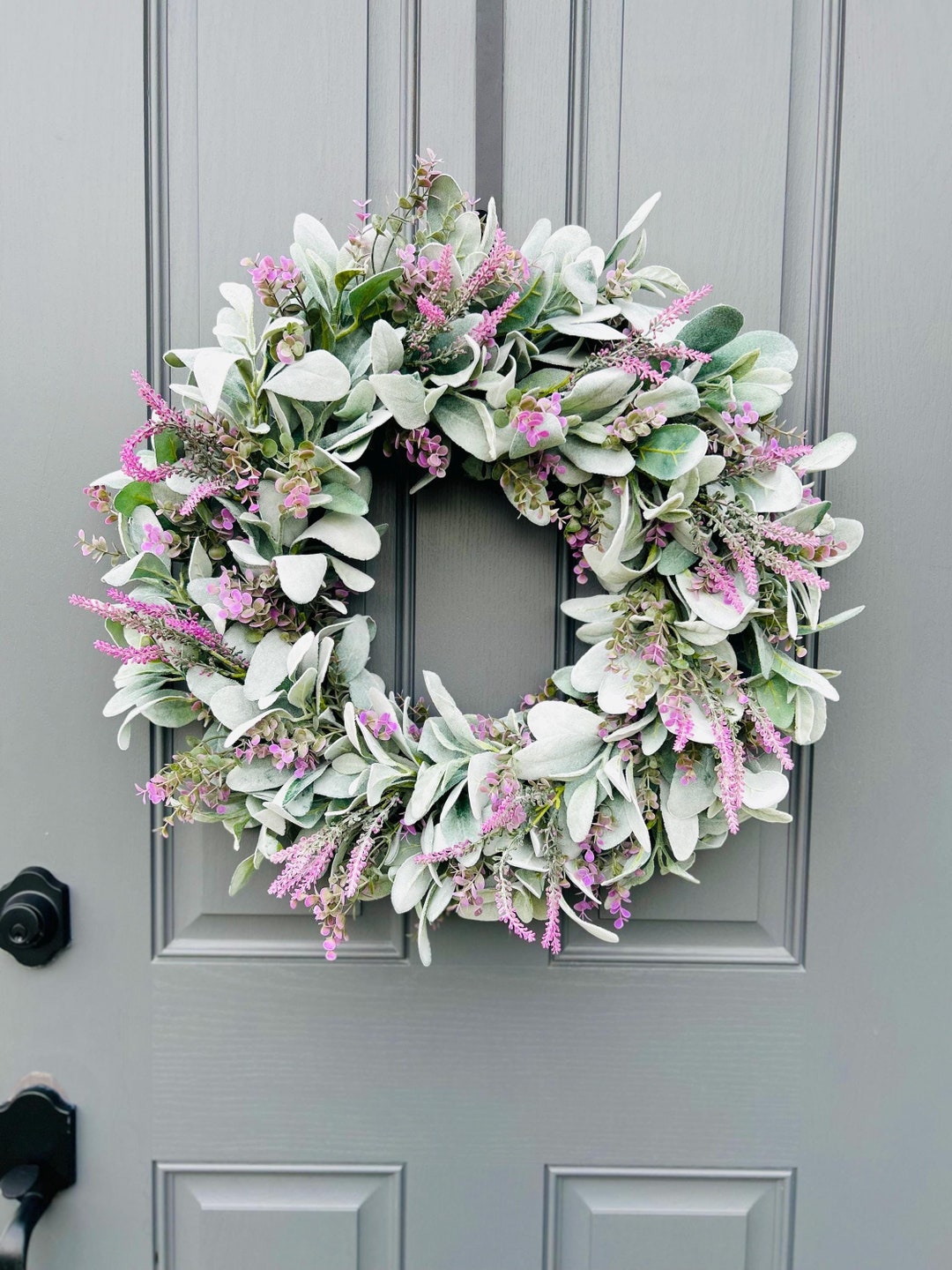 Spring Lambs Ear and Lavender Wreath With Purple Eucalyptus, Purple ...