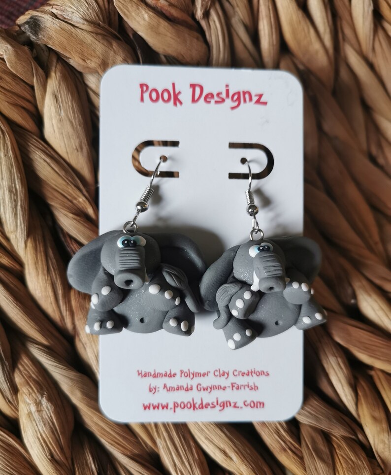 Elephant Earrings, Elephant Dangle Earrings, Pook's L'il Elephant Earrings, Elephant Jewelry image 1