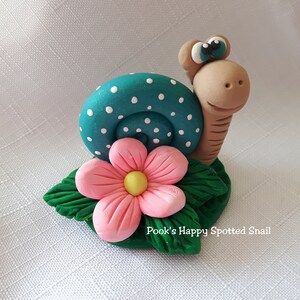 Garden Snail Figurine, Snail Cake Topper, Snail Figurine,  Snail and Garden Themed Collectible, Pook Designz, Polymer Clay Figurine