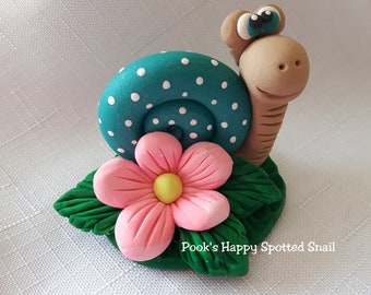 Garden Snail Figurine, Snail Cake Topper, Snail Figurine,  Snail and Garden Themed Collectible, Pook Designz, Polymer Clay Figurine