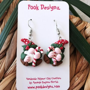 Christmas Gnome Earrings, Christmas Gnomes, Gnomes, Gnome Earrings, Red Hat Gnomes, Pook Designz, Christmas Earrings, Fantasy Gnomes