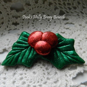Christmas Brooch, Holly Berry Brooch, Glittery Christmas Brooch, Holiday Jewelry, Christmas Jewelry, Holly Berries, Pook Designz