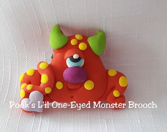 Monster Brooch, Pook's Little One-Eyed Monster Brooch, Monster Jewelry, Horned Monster