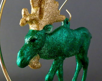 Moose Ornament - Glittered Ornament - Glitter Animal - Animal Ornament - Christmas Decor - Green Glitter -Woodland Animal - Tree Ornament