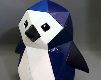 Penguin Figurine - Ceramic Penguin- Ceramic Figurine - Wildlife Art - Arctic Decor - Arctic Art - Geometric Penguin - Geometric Decor