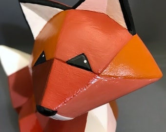 Fox Figurine - Ceramic Fox- Ceramic Figurine - Fox Decor - Wildlife Art - Woodland Decor - Geometric Fox - Geometric Decor - Geometric Art