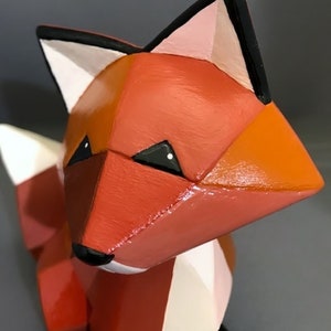 Fox Figurine Ceramic Fox Ceramic Figurine Fox Decor Wildlife Art Woodland Decor Geometric Fox Geometric Decor Geometric Art image 1