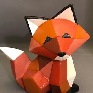 Fox Figurine Ceramic Fox Ceramic Figurine Fox Decor Wildlife Art Woodland Decor Geometric Fox Geometric Decor Geometric Art image 2