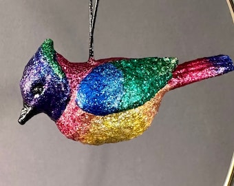 Bird Ornament - Glittered Ornament - Glitter Animal - Animal Ornament - Christmas Decor - Tree Ornament - Rainbow Bird - Rainbow