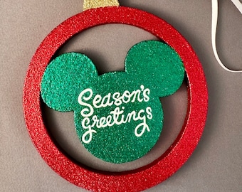 Seasons Greetings - Mickey Head Ornament - Disney Christmas Ornament - Disney Trip Ornament - Disney Inspired Ornament - Christmas Gift