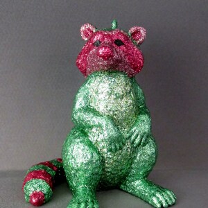 Raccoon Ornament - Glittered Ornament - Glitter Animal - Animal Ornament - Christmas Decor - Green Glitter - Pink Glitter - Tree Ornament