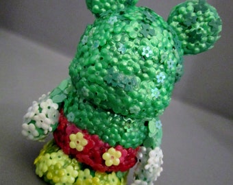 Mickey Mouse Inspired Floral Figurine, Green Sequin Mouse Decor