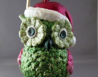 Owl Ornament - Bird Ornament - Glittered Ornament - Glitter Animal - Animal Ornament - Christmas Decor - Tree Ornament - Owl - Bird - Santa
