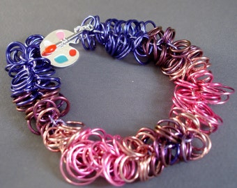 Rapunzel Inspired Chainmail Bracelet – Sterling Silver Palette Charm