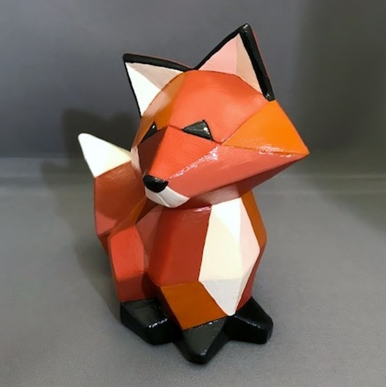 Fox Figurine Ceramic Fox Ceramic Figurine Fox Decor Wildlife Art Woodland Decor Geometric Fox Geometric Decor Geometric Art image 3