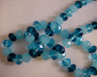 Aquamarine Czech Glass Beaded Necklace - Sterling Silver Clasp