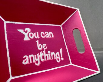 Barbie Inspired - You Can Be Anything - You Can Be Anything Barbie - Jewelry Dish - Trinket Dish - Paper Mache Dish - Barbie Pink - Pink