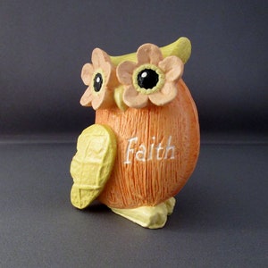 Orange Owl Faith Hope Love Owl Figurine Owl Owl Decor Owl Figure Faith Owl Sculpture Owl Gifts Yellow Owl Bird Figurine image 7