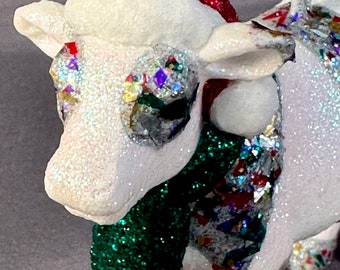 Cow Ornament - Farm Animal Ornament - Glittered Ornament - Glitter Animal - Animal Ornament - Christmas Decor - Tree Ornament - Cow
