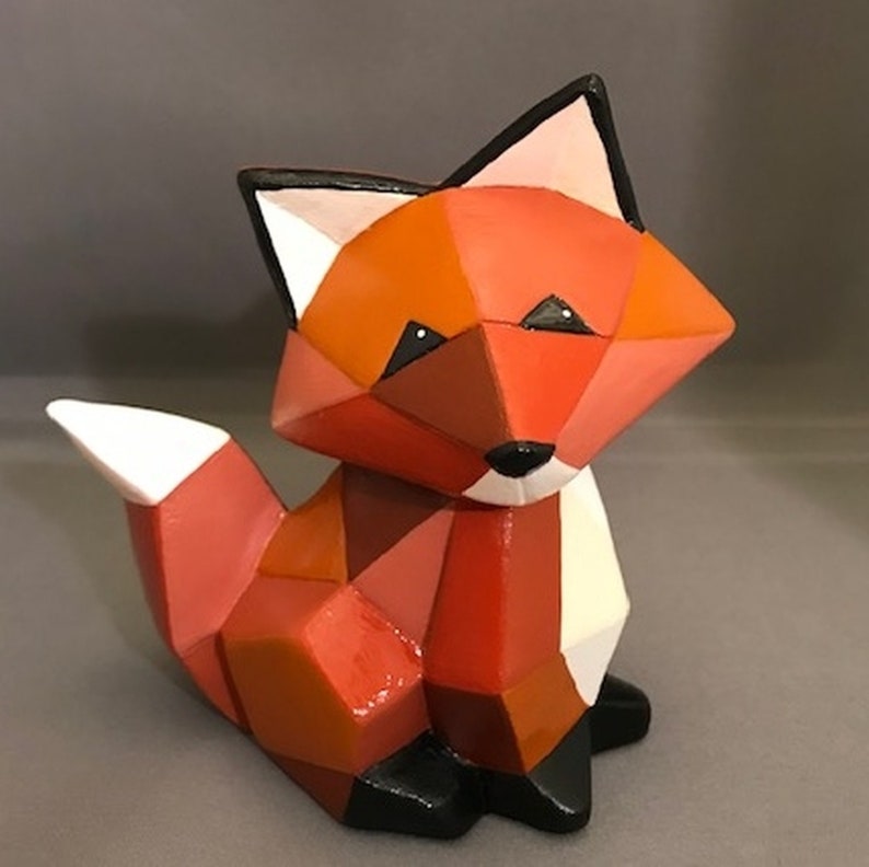 Fox Figurine Ceramic Fox Ceramic Figurine Fox Decor Wildlife Art Woodland Decor Geometric Fox Geometric Decor Geometric Art image 2
