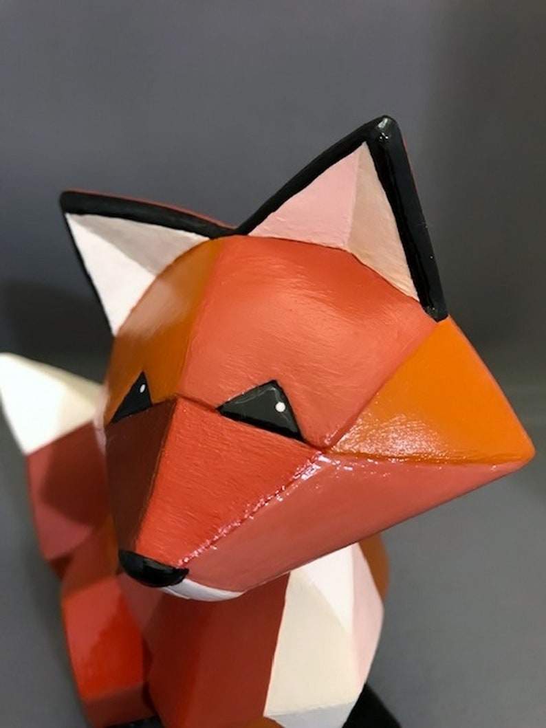 Fox Figurine Ceramic Fox Ceramic Figurine Fox Decor Wildlife Art Woodland Decor Geometric Fox Geometric Decor Geometric Art image 1