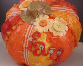 Decoupage Paper Mache Pumpkin: Shades of Orange Fall Decor