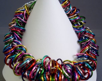 Rainbow Chainmaille Bracelet: Anodized Aluminum Rings, Sterling Silver Clasp