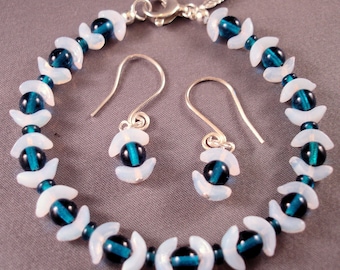 Ocean Waves Bracelet and Earrings: Czech Glass, Sterling Silver