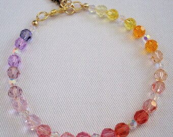 Swarovski Crystal Jewelry Set: Sunset Bracelet and Earrings, Gold Filled