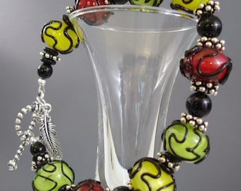 Lampwork Bracelet - Beaded Bracelet - Glass Bead Bracelet - Lampwork Bead - Colorful Bracelet - Passion Fruit - Handmade Bracelet - Sterling