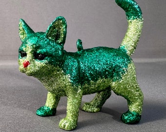 Groen kattenornament glitter - decoratie voor de feestdagen