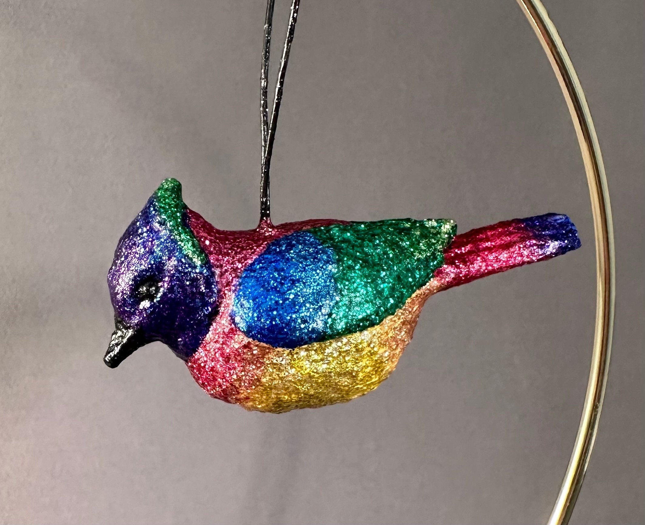 Rainbow Glitter Bird Ornament - Christmas Tree Decor