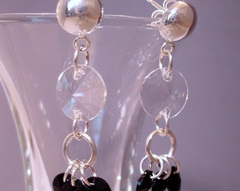 Crystal Earrings - Dangle Earrings - Earrings - Drop Earrings - Sterling Silver Earrings - Chandelier Earrings - Black Earrings - Handmade