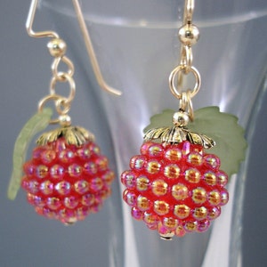 Lucite Earrings - Christmas Earrings - Dangle Earrings - Gold Filled Earrings - Red Earrings -Lucite Bead Earrings - Beaded Earrings