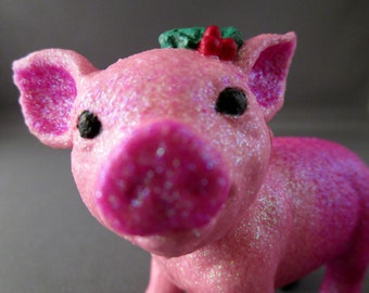 Pig Ornament - Farmyard Ornament - Glittered Ornament - Glitter Animal - Animal Ornament - Christmas Decor - Tree Ornament - Pig - Barnyard