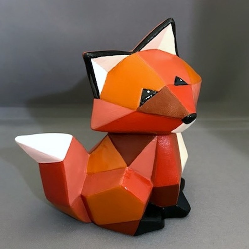 Fox Figurine Ceramic Fox Ceramic Figurine Fox Decor Wildlife Art Woodland Decor Geometric Fox Geometric Decor Geometric Art image 8