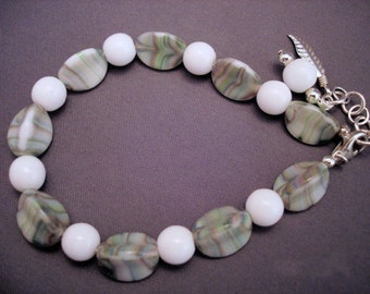 Pressed & Czech Glass Bead Bracelet: Sterling Silver Clasp