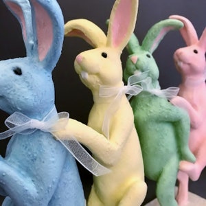 Pastel Easter Bunny Figurine: Hand-Painted Glitter Resin Decor