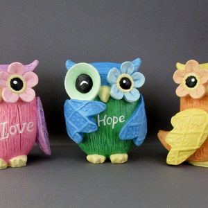 Orange Owl Faith Hope Love Owl Figurine Owl Owl Decor Owl Figure Faith Owl Sculpture Owl Gifts Yellow Owl Bird Figurine image 8