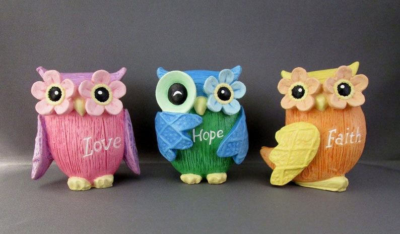 Orange Owl Faith Hope Love Owl Figurine Owl Owl Decor Owl Figure Faith Owl Sculpture Owl Gifts Yellow Owl Bird Figurine image 8